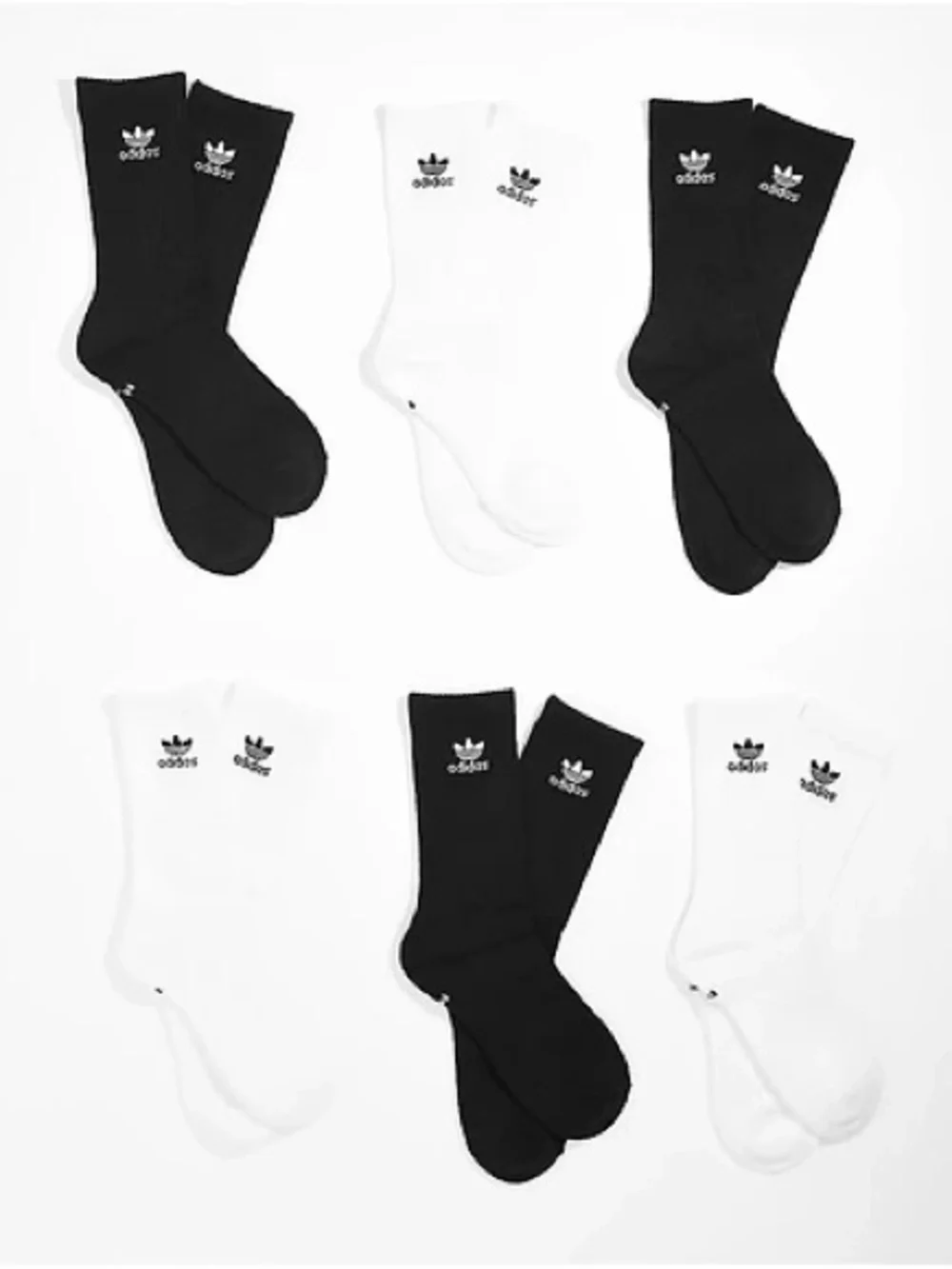 Size M Adidas Originals Trefoil Cushioned Crew Socks 6-Pack White/ Black
